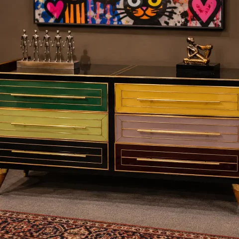 Buffet Italien en bois et verre de Murano - 1950/1960 Buffet Italien en bois et verre de Murano - 1950/1960