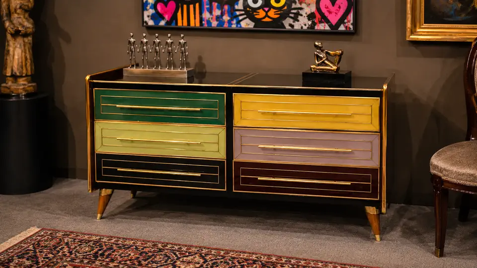 Buffet Italien en bois et verre de Murano - années 50-60